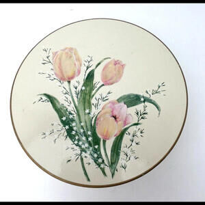 Vintage Otagiri Laquerware Pink Tulip Bouquet 6 Coasters With Holder Japan MCM